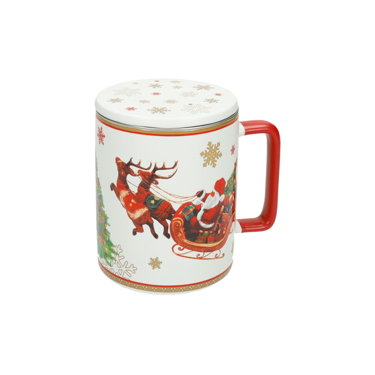 Cana cu infuzor si capac, Christmas, Brandani, 8x11.5 cm, portelan New Bone China - imagine 4